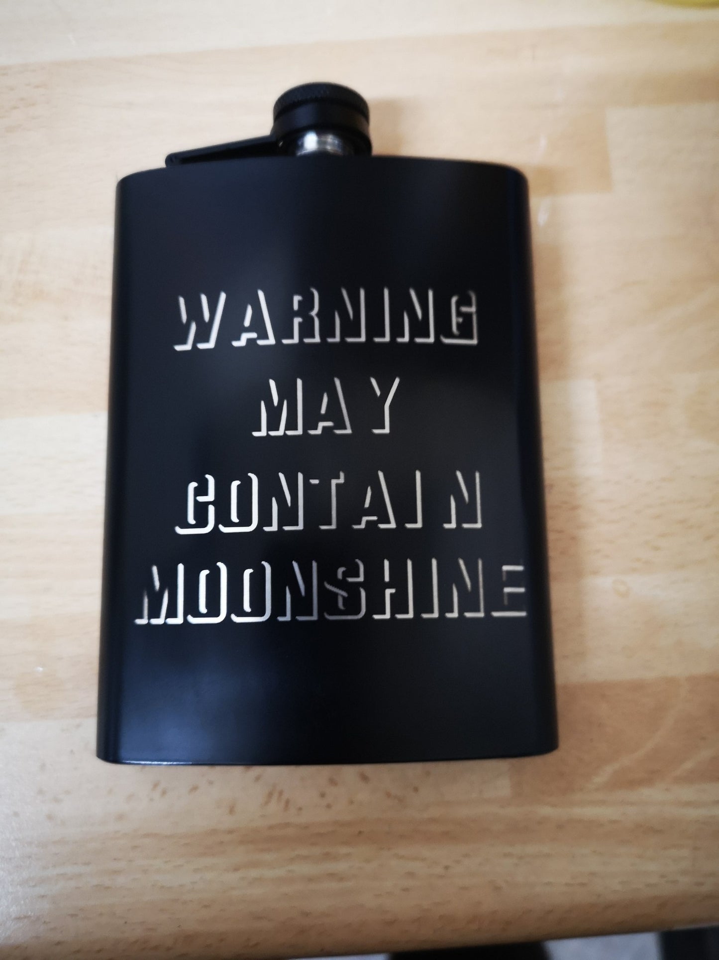 EDGE CUT FONT MOONSHINE LOGO 8OZ STAINLESS STEEL HIP FLASK